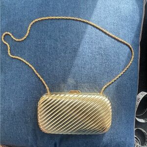 Saks Fifth Avenue Gold Striped Clutch